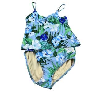Lands End Tankini High Waist Bottoms Size 8 Underwire Bathing Suit Floral